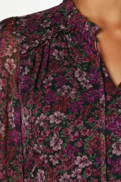 Pink Floral Chiffon Ruffle Hem Long Sleeve Mini Dress