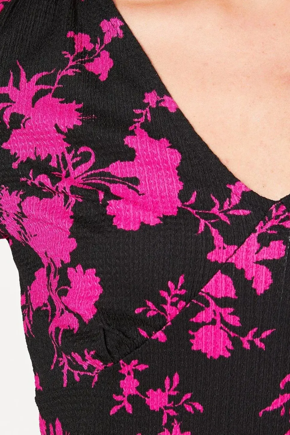 Pink Floral Empire V Neck Long Sleeve Top