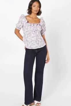 Pink Floral Ruffle Neck Blouse