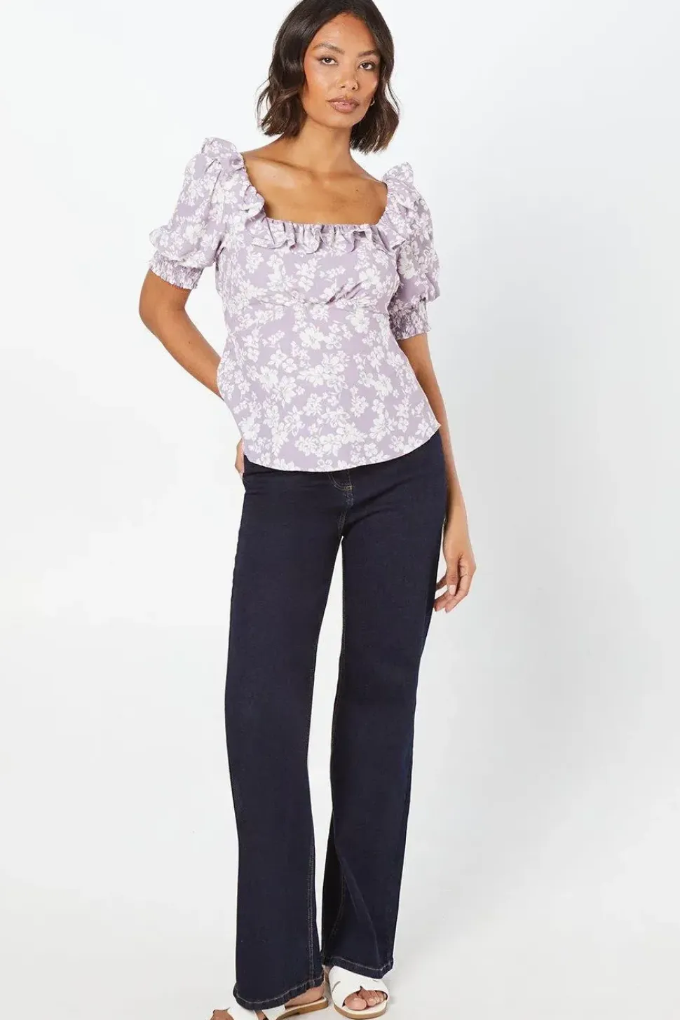 Pink Floral Ruffle Neck Blouse