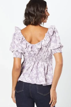 Pink Floral Ruffle Neck Blouse