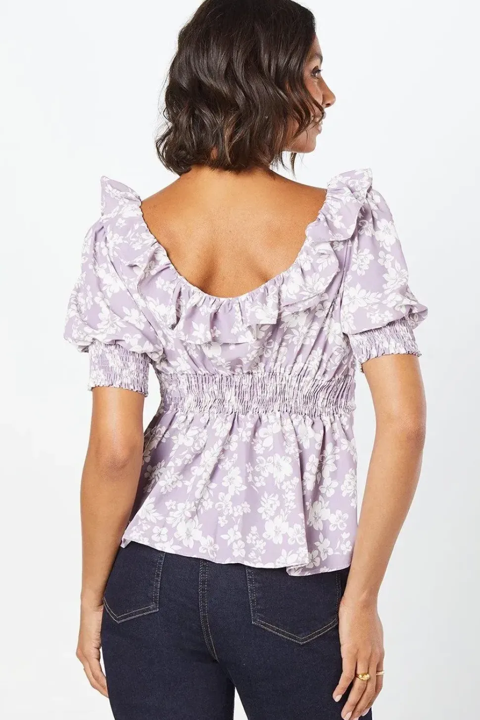 Pink Floral Ruffle Neck Blouse