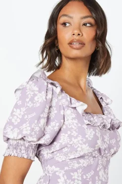 Pink Floral Ruffle Neck Blouse