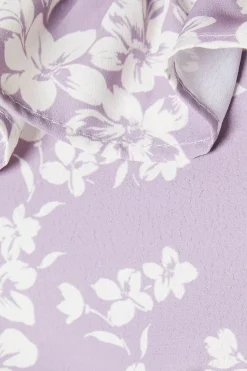 Pink Floral Ruffle Neck Blouse
