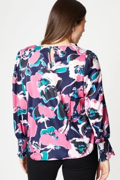 Pink Floral Shirred Cuff Top
