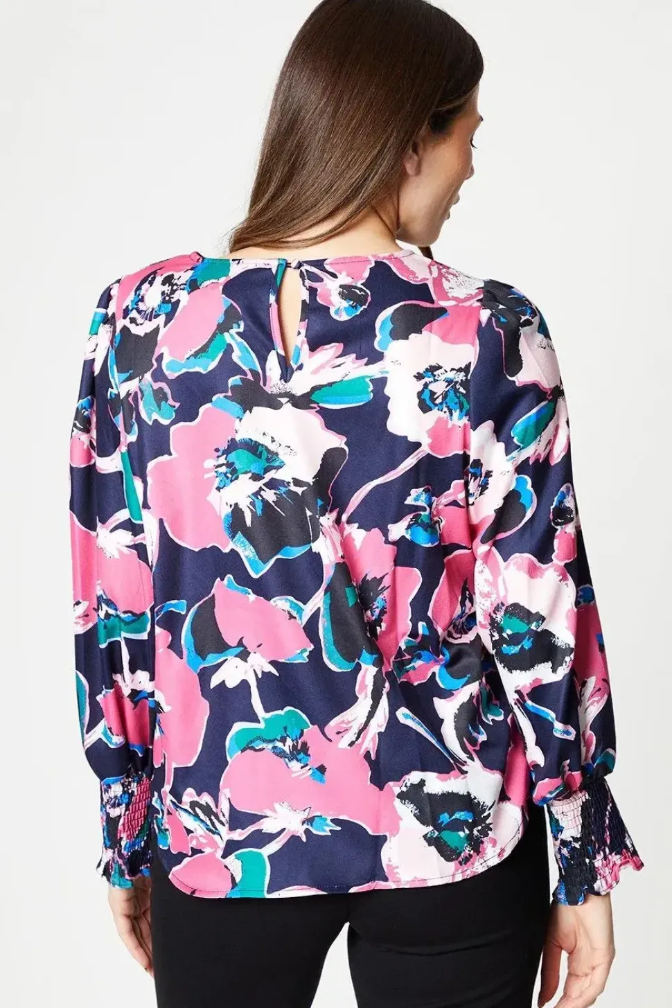 Pink Floral Shirred Cuff Top