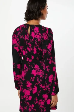 Pink Floral Shirred Yoke Mini Dress