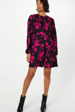 Pink Floral Shirred Yoke Mini Dress
