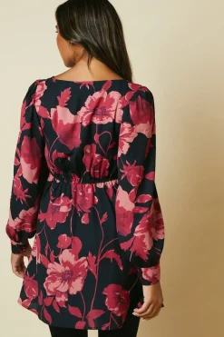 Pink Large Floral button front mini dress