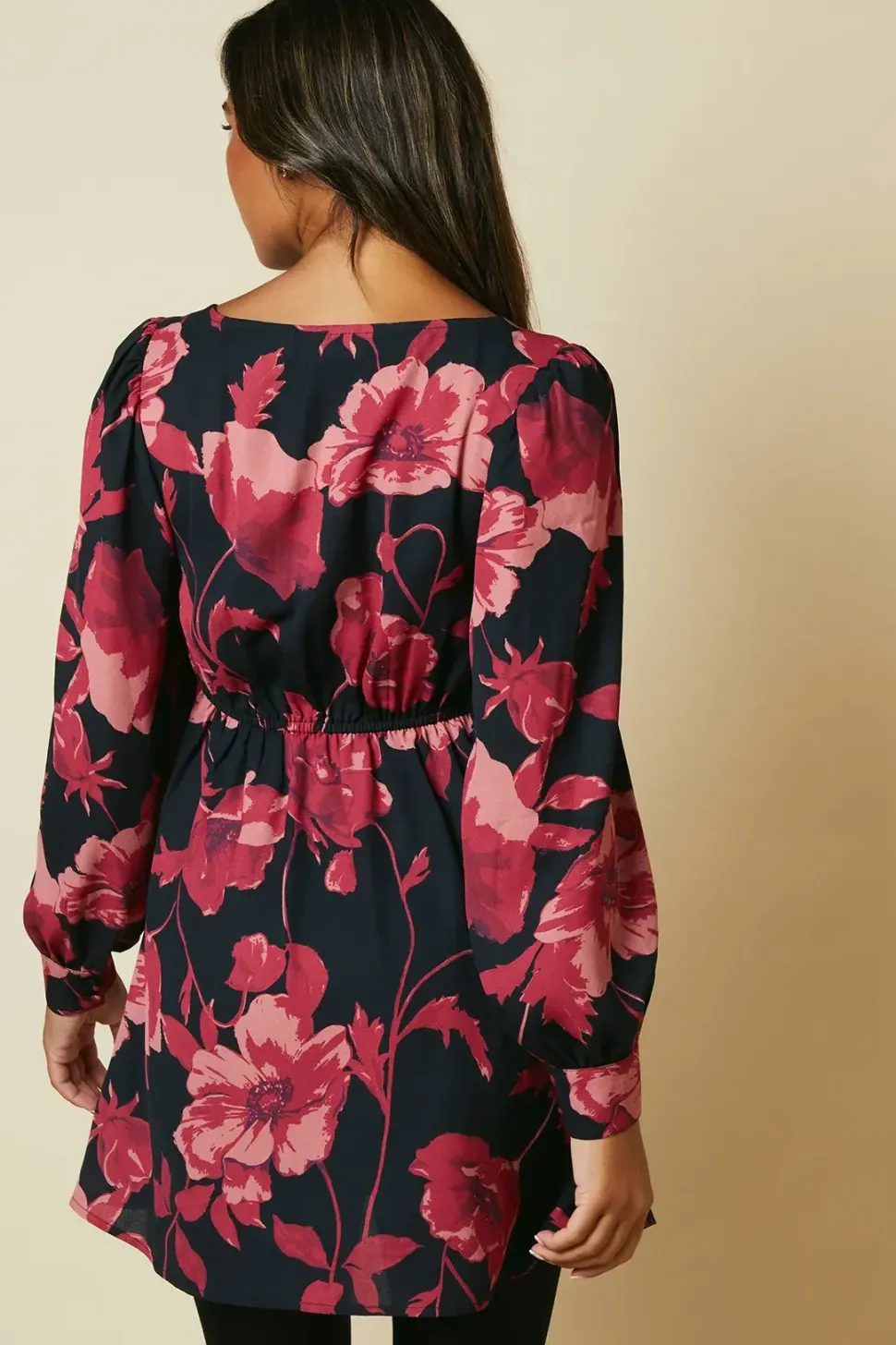 Pink Large Floral button front mini dress