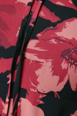 Pink large floral tie front hanky hem dress