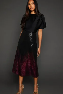 Pink Ombre Sequin Midi Skirt
