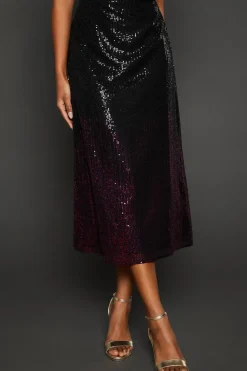 Pink Ombre Sequin Midi Skirt