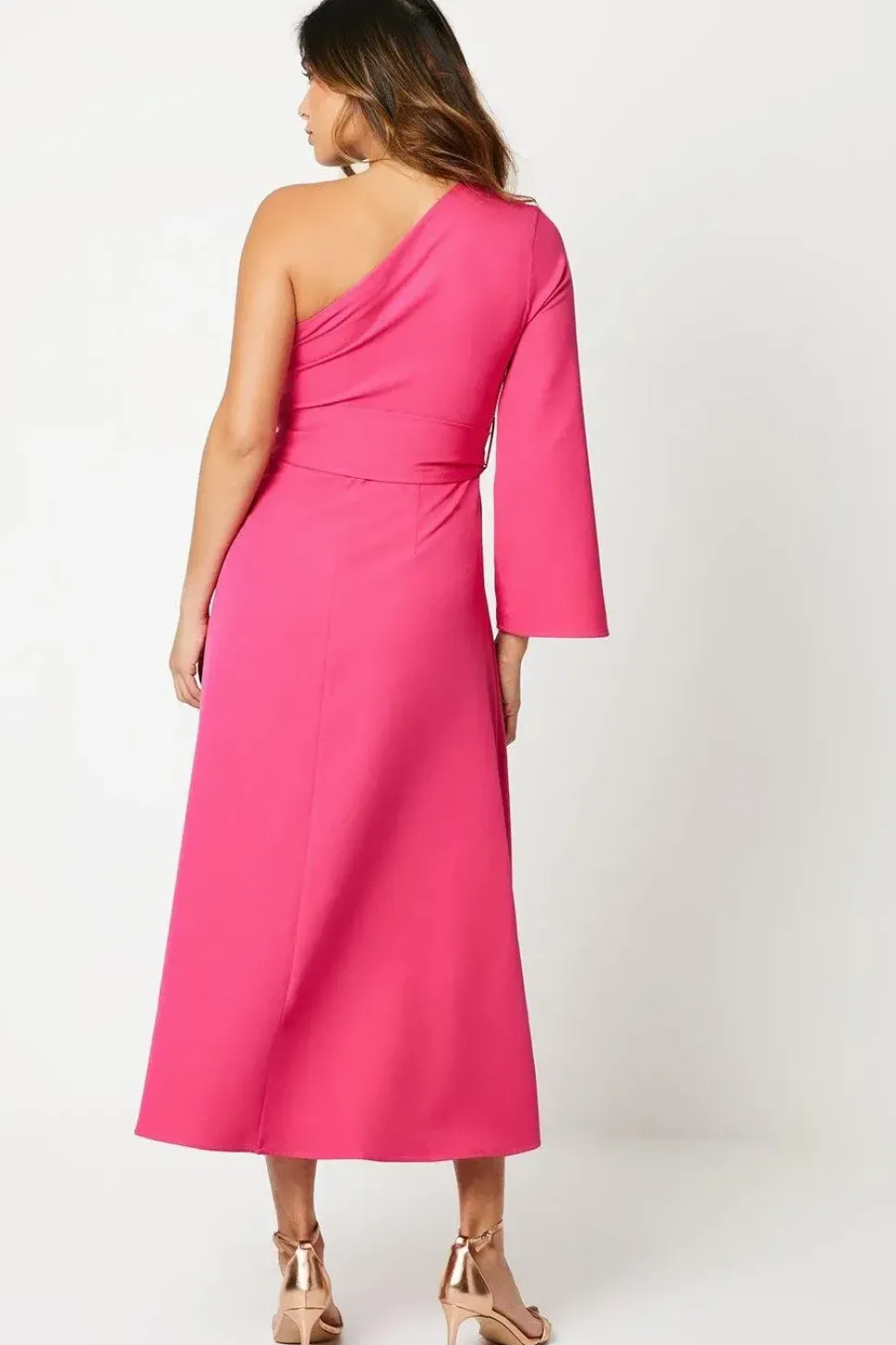 Pink One Shoulder Belted Occasion Dress