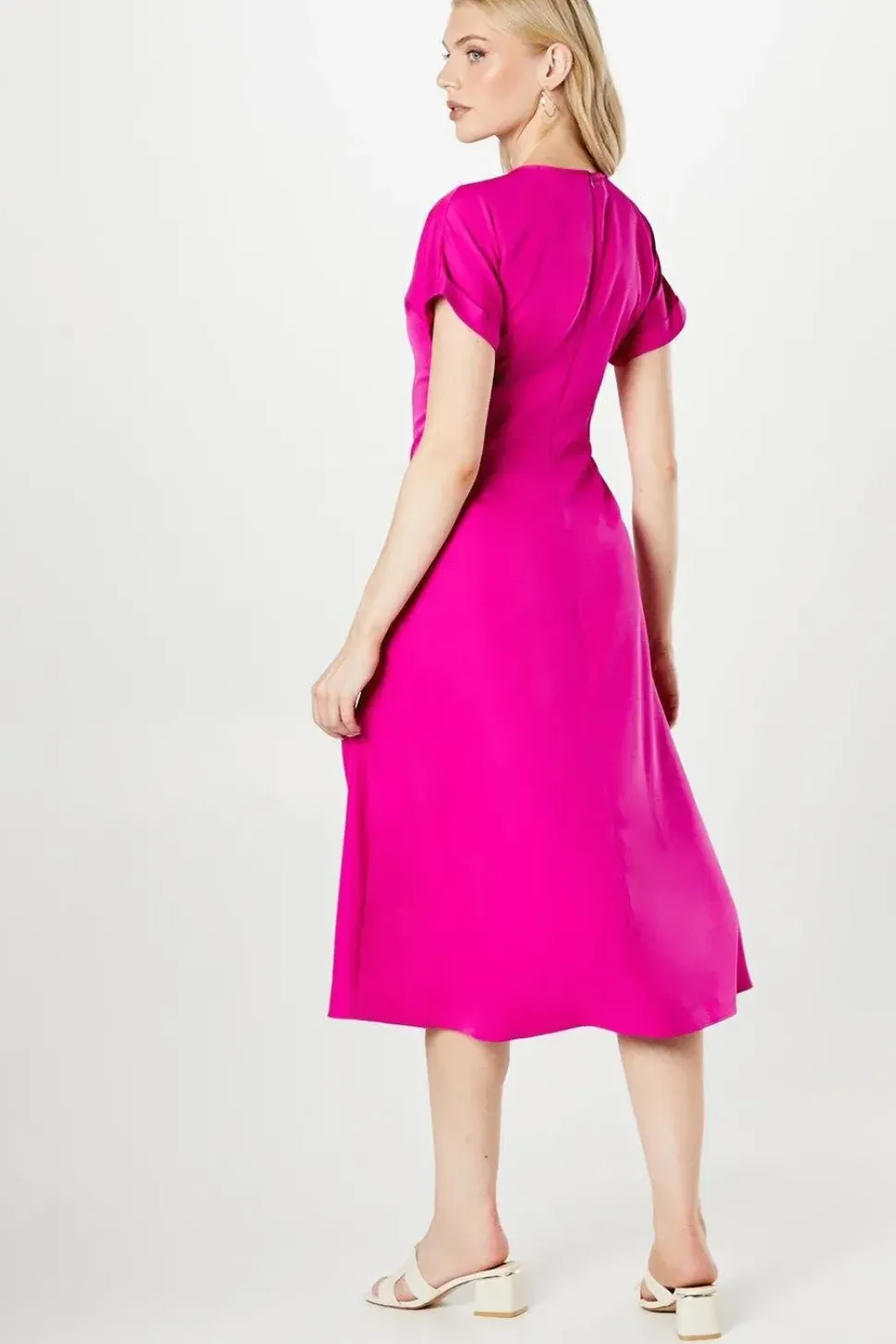 Pink Pleat Detail Midi Dress