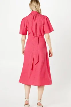 Pink Textured Woven Midi Dress