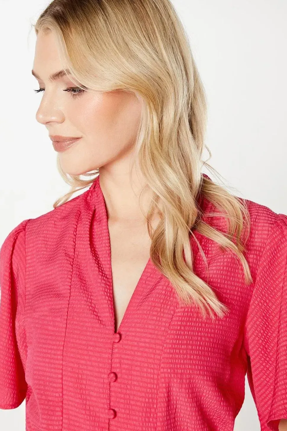 Pink Textured Woven Midi Dress