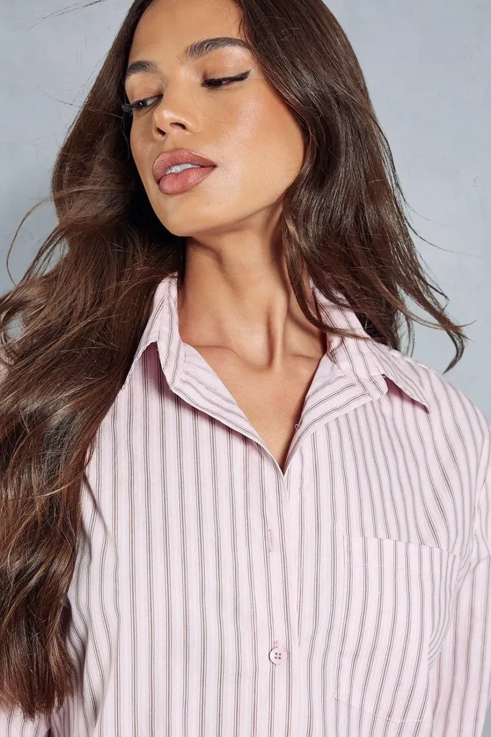 Pinstripe Long Sleeve Shirt Mini Dress