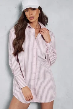 Pinstripe Long Sleeve Shirt Mini Dress