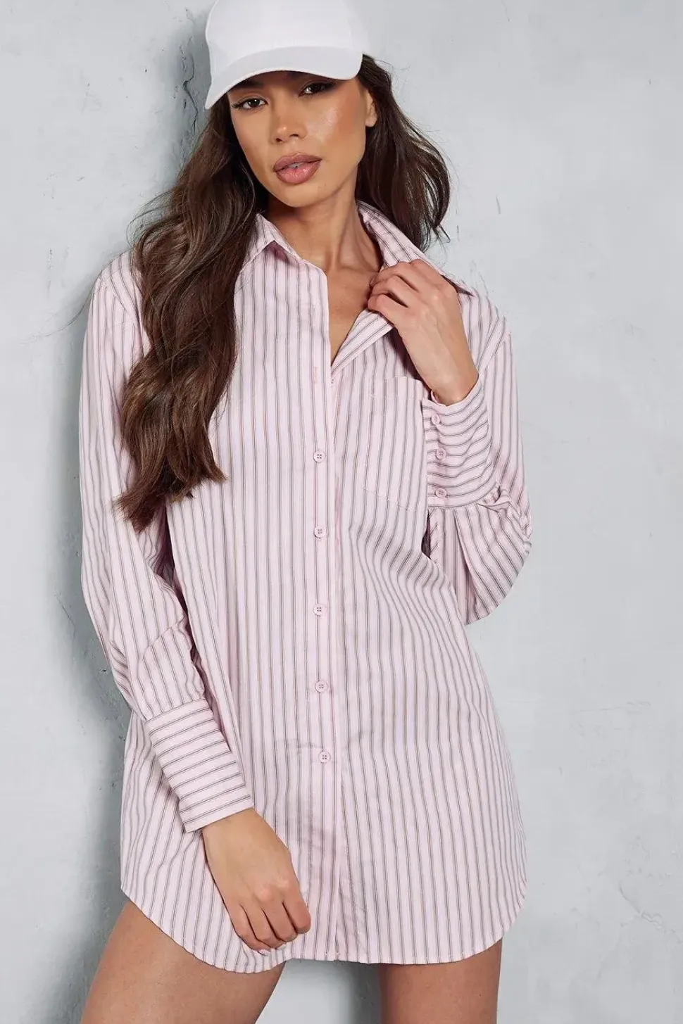 Pinstripe Long Sleeve Shirt Mini Dress
