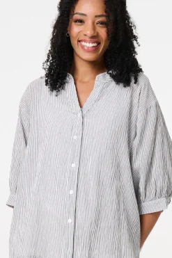 Pinstripe Relaxed Button Back Blouse