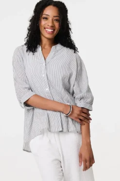Pinstripe Relaxed Button Back Blouse
