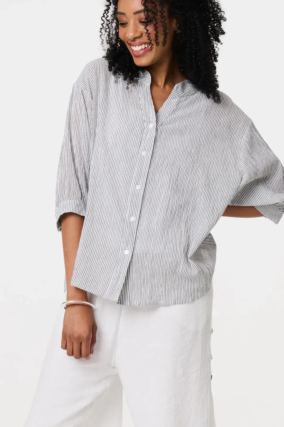 Pinstripe Relaxed Button Back Blouse