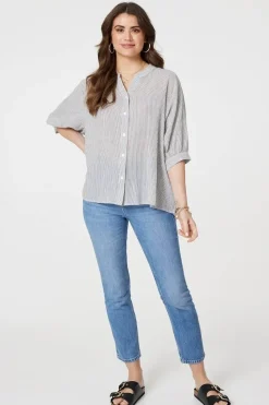Pinstripe Relaxed Button Back Blouse