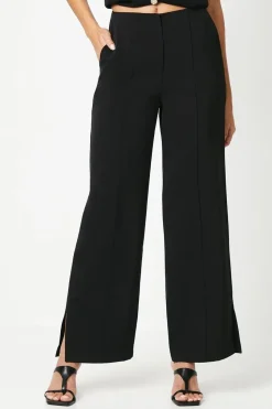 Pintuck Front Straight Leg Trouser With Split