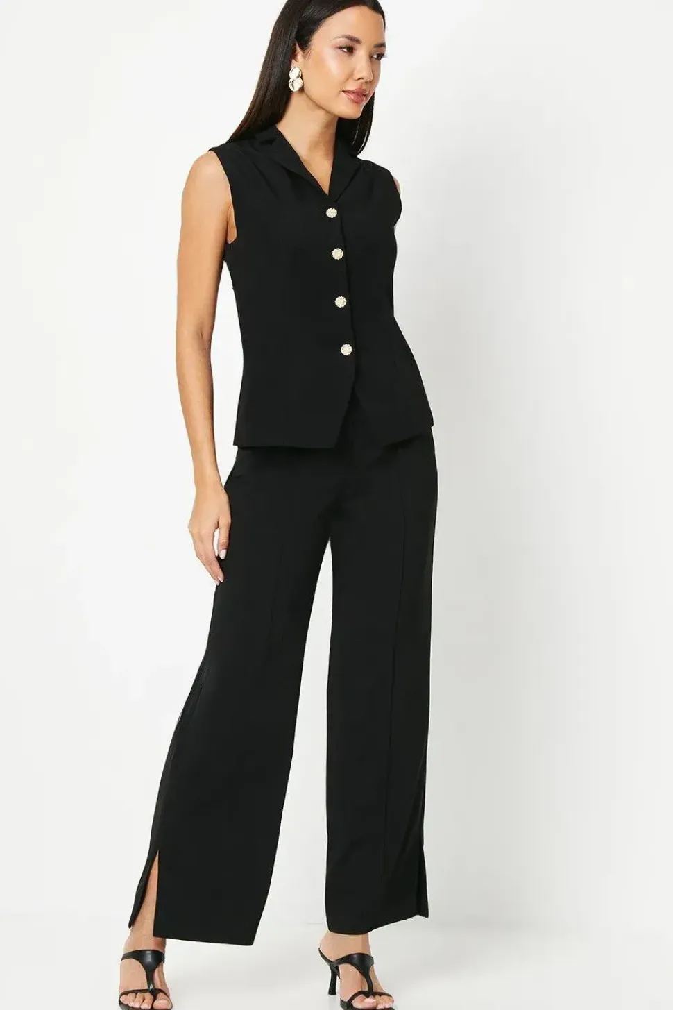 Pintuck Front Straight Leg Trouser With Split