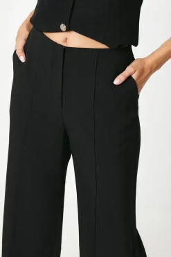 Pintuck Front Straight Leg Trouser With Split