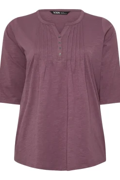 Pintuck Henley 3/4 Sleeve T-Shirt