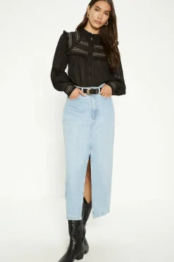 Pintuck Ruffle Yoke Button Through Blouse