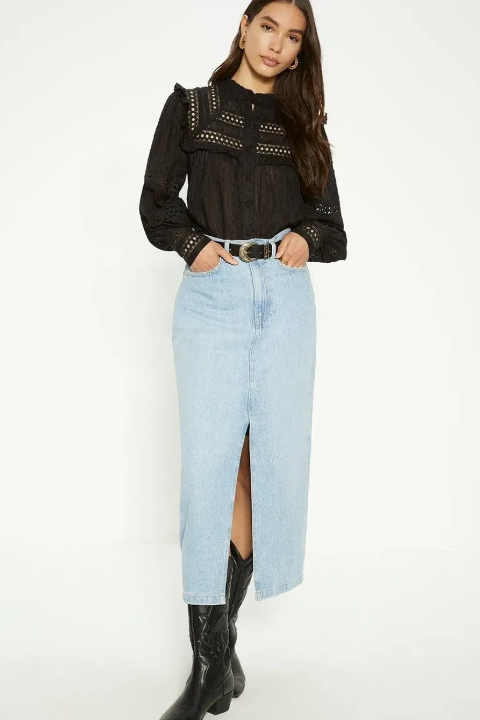Pintuck Ruffle Yoke Button Through Blouse