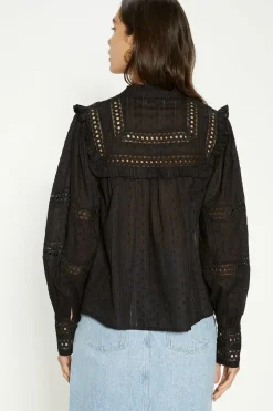 Pintuck Ruffle Yoke Button Through Blouse
