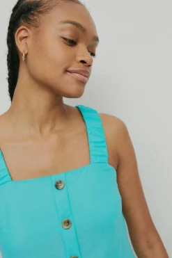 Pique Ruched Strap Cross Back Short Dress