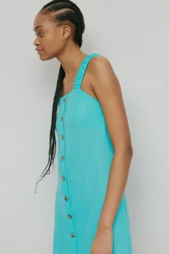 Pique Ruched Strap Cross Back Short Dress