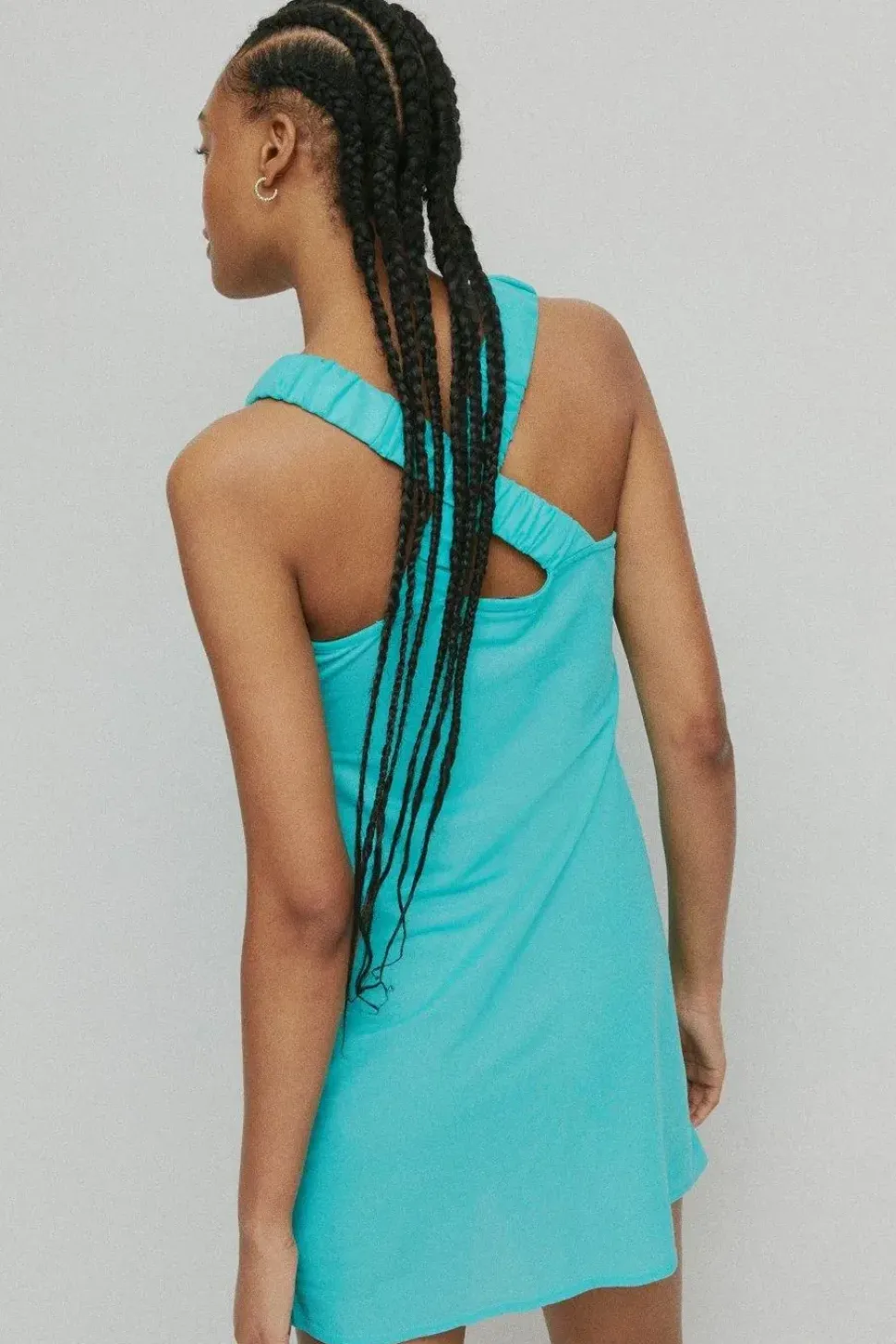 Pique Ruched Strap Cross Back Short Dress