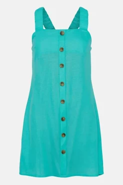 Pique Ruched Strap Cross Back Short Dress