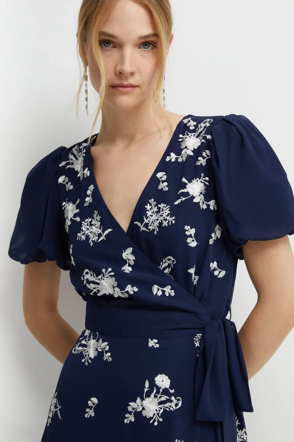 Placement Embroidery Puff Sleeve Bridesmaids Maxi Dress