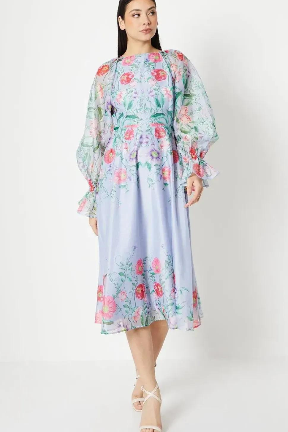 Placement Print Cloudy Organza Midi Dress