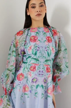 Placement Print Cloudy Organza Midi Dress