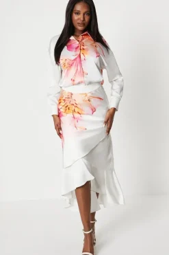 Placement Printed Satin Tiered Skirt