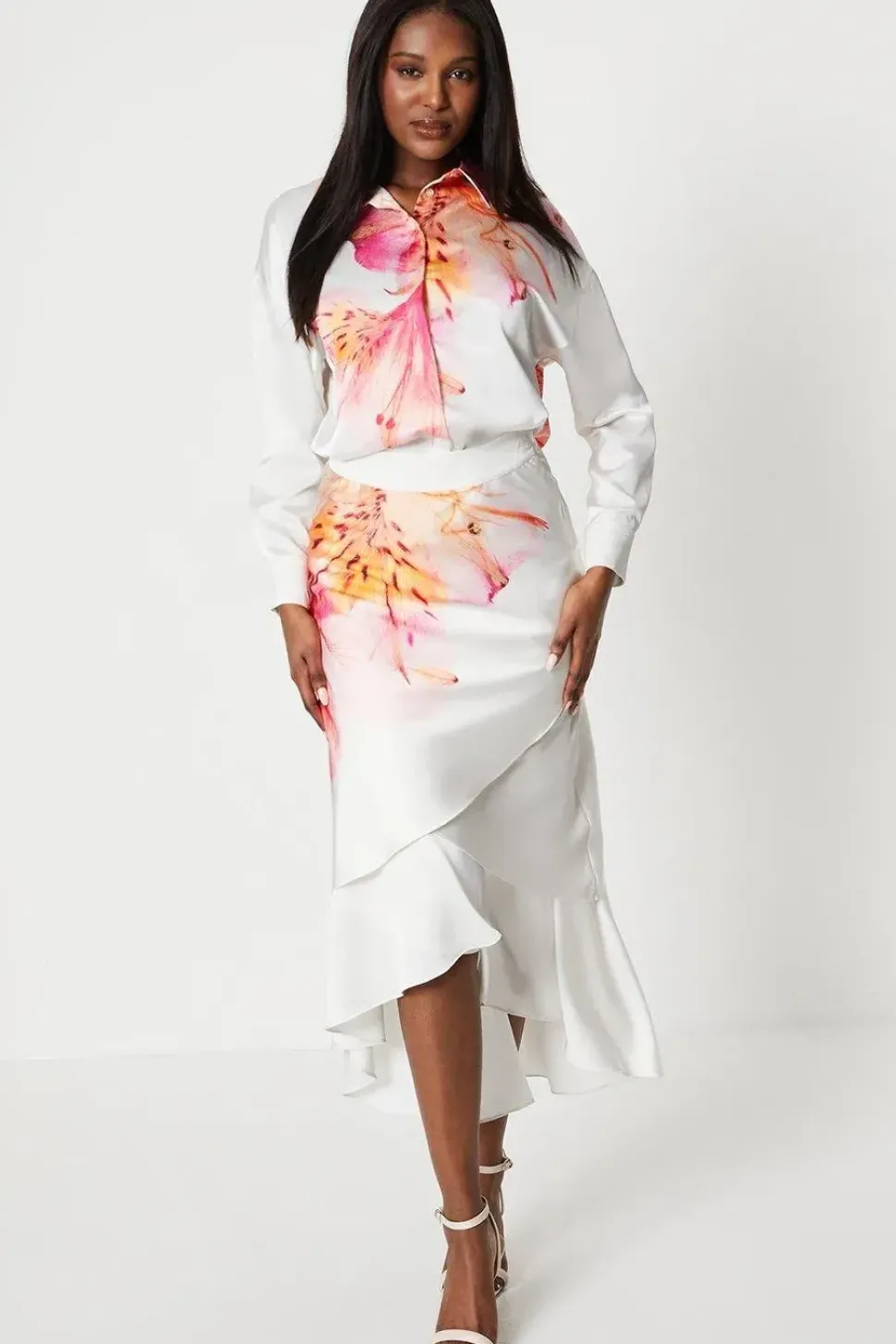 Placement Printed Satin Tiered Skirt
