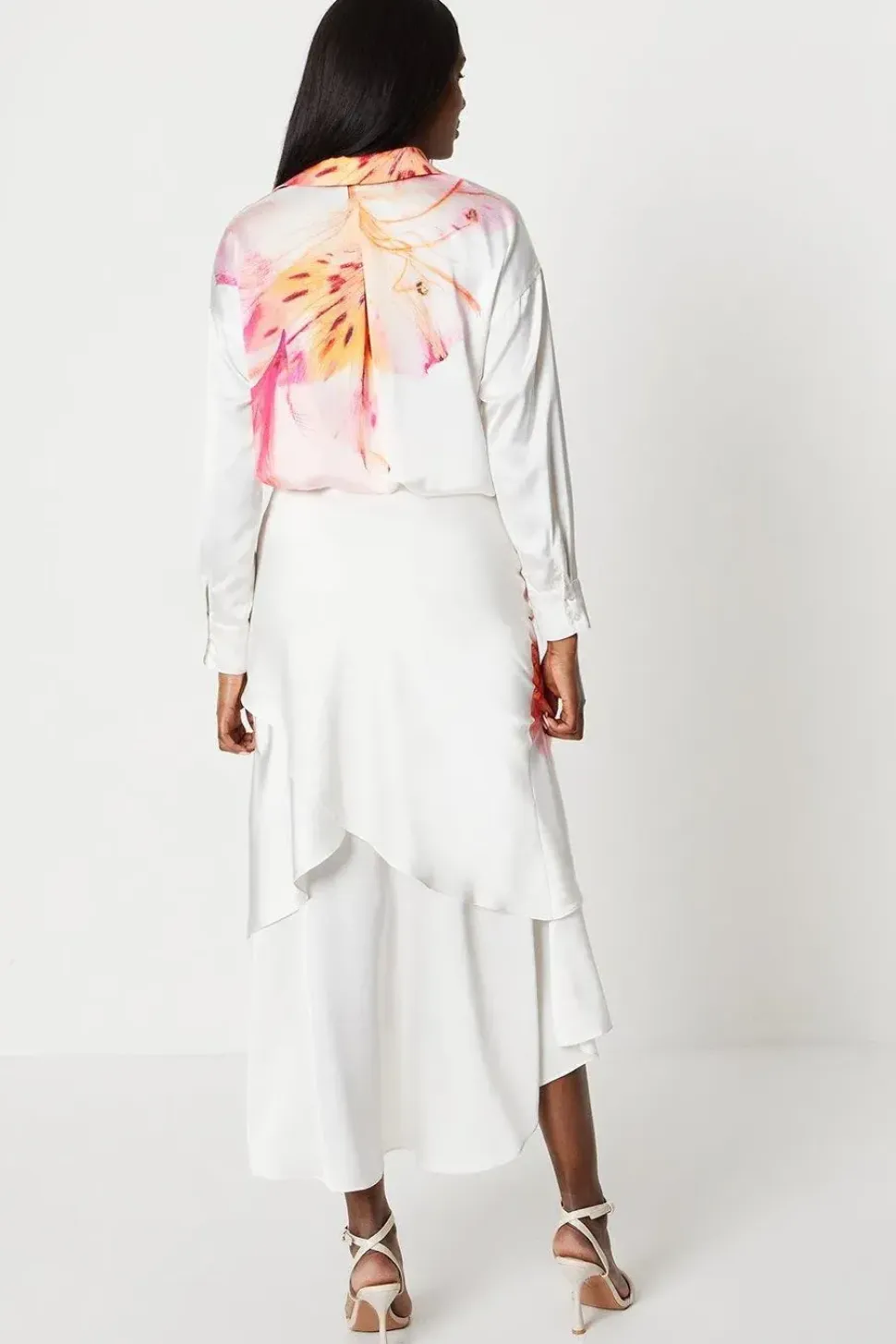 Placement Printed Satin Tiered Skirt