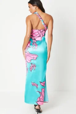 Placement Print One Shoulder Maxi Dress
