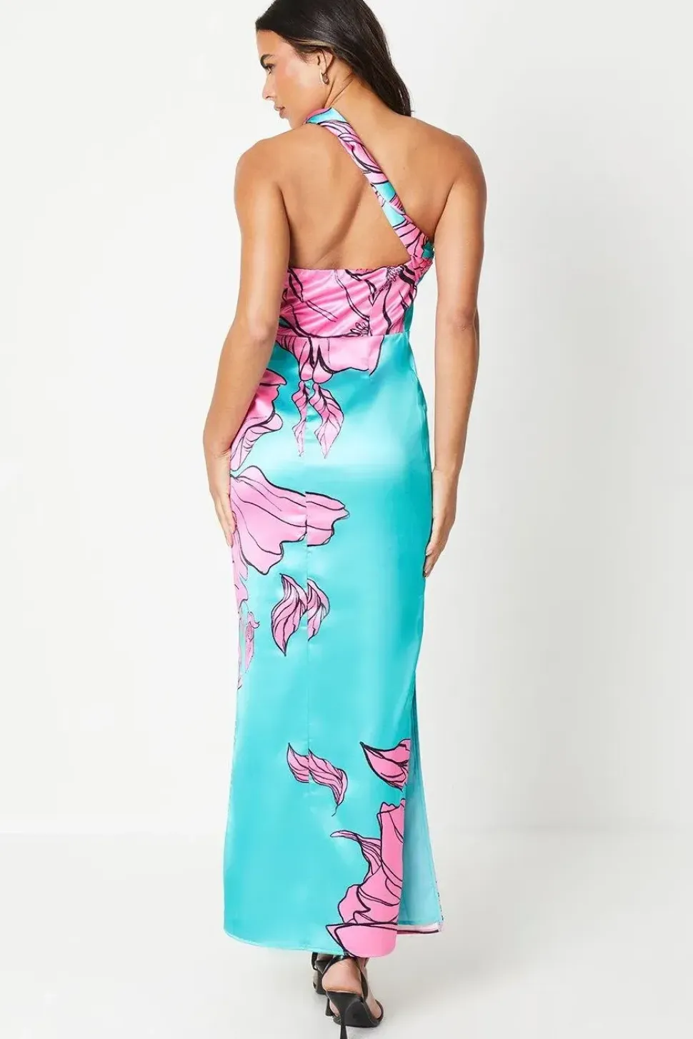 Placement Print One Shoulder Maxi Dress