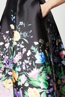 Placement Print Twill Midi Dress With Ponte Top