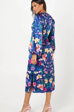 Placement Print Volume Sleeve Midi Wedding Guest Dress