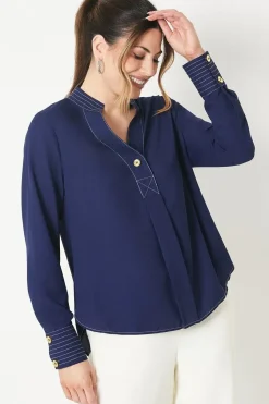 Plain Contrast Stitch Blouse